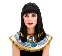 Cléopâtre Égyptien Perruque Femmes Reine Déguisement Noir Or Tressé Cheveux