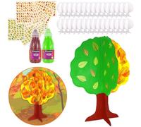 CLEOPATRE - Kit Arbre des 4 Saisons - Lot de 30 Arbres en Carton à Décorer, 1904 Gommettes, 2 Peintures Acryliques - Loisirs Créatifs Enfant