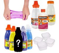 CLEOPATRE - Kit de Slime - pour fabriquer du Slime avec Colle Transparente, Colle Blanche, Produit Magique Activateur, Peintures, Paillettes, 1 Peinture Mystère, Boîtes de Rangement - Lot 8 Produits