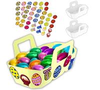 CLEOPATRE - Kit Paniers de Pâques à Décorer - Lot de 2 Paniers en Carton à Décorer, 60 Gommettes Pâques - Loisirs Créatifs Enfant, Blanc