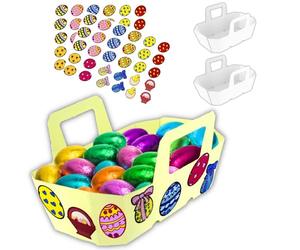 CLEOPATRE - Kit Paniers de Pâques à Décorer - Lot de 2 Paniers en Carton à Décorer, 60 Gommettes Pâques - Loisirs Créatifs Enfant, Blanc