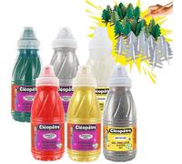 CLEOPATRE - Kit Peinture Acrylique et Gel Pailletés Noël, 30 Sapins en Carton à Décorer - Loisirs Créatifs pour Enfants - Lot de 6 flacons de 250ml