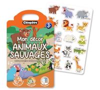 CLEOPATRE - Livre Gommettes Réutilisables Animaux Sauvages - Activité Créative et Éducative Enfants - 18 Gommettes Lavables et Décor Pliable