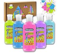 CLÉOPÂTRE - Lot de 5 Gels Pailletés Néons 100ml - (jaune, bleu, rose, violet et bleu glacé) - Paillettes - Décoration - Customisation - Loisirs Créatifs - Rentrée Des Classes