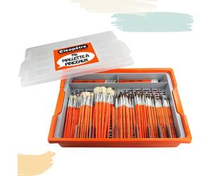 CLEOPATRE - Mallette de Rangement égouttoir + 100 Pinceaux, Idéal pour Stocker et Faire sécher Les pinceaux de Peinture - Adapté aux écoles et collectivités, Orange, 41x33x8cm