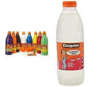 Cléopâtre PGBB1x8+PAL Peinture gouache bébé et enfant + pinceaux pochoirs, Assortiment 8 couleurs, 8 x 1 L, Set de 8000 Pièces Colle transparente - Flacon de recharge au format de 1 kg