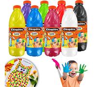 CLEOPATRE Première Gouache Baby 2-EN-1-Peinture 8 Peindre au Pinceau 1L Peinture au Doigt Lavable pour Enfant dès 2 Ans, Couleurs Assorties, 1 Litre, Set de 1000 Pièces