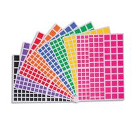 CLEOPATRE Sachet de 18 planches de gommettes carrées 3 tailles. 6 couleurs 3 planches par couleur.