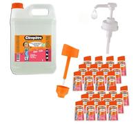 CLEOPATRE - Schoolpack Colle Transparente - 24 P’tits Pot avec Pinceau Intégré 80g + Recharge 5kg avec Pompe Doseuse - Pack Année de Colle