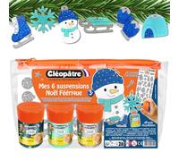 CLEOPATRE Trousse Féérique avec 6 Suspensions en Carton à Décorer, 3 Pots de Gel Pailleté, Planche de Gommettes - Kit Loisirs Créatifs Noël Enfants, Multicolore, 25x15cm