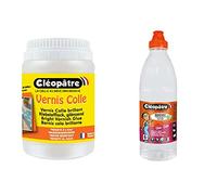 CLEOPATRE- Vernis Colle Transparent brillant, séchage rapide- Sans solvant - Pot de 250 g & AD1L - Flacon de Recharge de Colle transparente forte 1 L