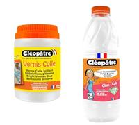 CLEOPATRE- Vernis Colle Transparent brillant, séchage rapide- Sans solvant - Pot de 250 g & CLEOPATRE- Colle transparente - Flacon de recharge au format de 1 kg