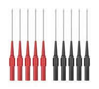 Cleqee Lot de 10 pointes de test de 0,7 mm de long - Isolation non destructive - Aiguilles de piercing en acier inoxydable - Multimètre - Sondes pour fiches bananes mâles de 4 mm - Rouge et noir