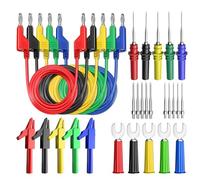 Cleqee Lot de 30 cordons de test multimètre, double extrémité, empilables, fiche banane de 4 mm, avec 5 pinces crocodiles isolées, 5 fiches plates, 5 sondes de test avec 10 aiguilles