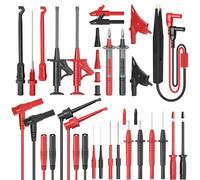 Cleqee Multimètre 25 en 1 - Câble de test en silicone - Kit avec pinces crocodile - Pince SMD, pince à crochet, embouts de test IC isolés - Fiche banane électronique de 4 mm - Kit de sondes de test