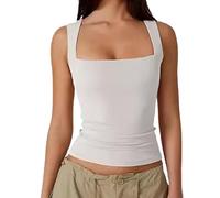 Clergment Tank Top, Women’s Square Neck Sleeveless Double-Layer Slim Fit Shirt, Basic Stretch Tight Tank (M,#5)