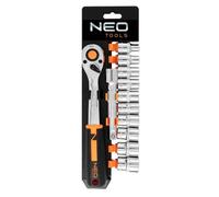 Clés à douille - NEO TOOLS - Jeu de 12 pièces - Acier au chrome-vanadium - 8 à 22 mm - 195 mm cliquet