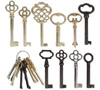 Clés squelettes pour vieilles portes et meubles anciens, kit de 10 clés universelles vintage de rechange pour portes d'armoire, horloges de sol, tiroirs de commode, serrures de bureau enroulables -