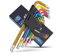 Clés TX hexalobe jeu de 13 T6-T50 tournevis coudé multicolore | Treize clés TX de T6 à T50, une couleur par taille : plus besoin d'en essayer trois avant la bonne