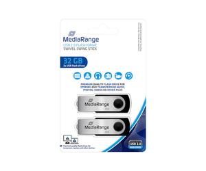 Clés USB 2.0 MediaRange Flexi Flash Drive, 32 Go, lot de 2