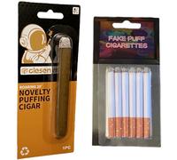 CLESEN Lot de 6 fausses cigarettes bouffantes + (1 lot) - Fumez de la fumée, fausses cigarettes avec un aspect réaliste - Durables - Réalistes - Costume d'Halloween - Jouet fantaisie - Fausses figures