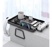 CLESOO Plateau Accoudoir Canapé 5-en-1, Plateau de Canapé de Grande Capacité avec Porte-gobelet et Support Téléphone, Organisateur de Canapé avec Range Telecommande pour Différente Accoudoir Canapé