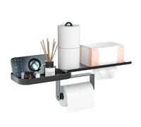 CLESOO Porte Papier Toilette à Fixation Murale, Porte Rouleau Papier Hygiénique avec Rangement, Support Papier Toilette en Acier Inoxydable pour Salle de Bains, Noir Mat