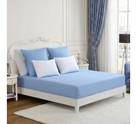 ClevaHome Drap-Housse à Motif gaufré 90 x 200 cm, Bleu, 2 pièces | Microfibre polyester gaufrée, bonnet jusqu’à 28 cm, 1 taies 40 x 80 cm, contour élastiqué, certifiée OEKO-TEX Standard 100