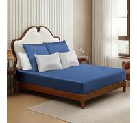ClevaHome Drap-Housse en Satin 90 x 200 cm, Bleu Marine, 2 pièces | Satin polyester lisse et doux, bonnet jusqu’à 28 cm, 1 taies 40 x 80 cm, contour élastiqué, certifié OEKO-TEX Standard 100