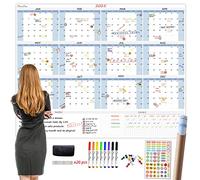 CLEVER CLEAN Grand calendrier mural effaçable à sec, 121,9 x 152,4 cm, planificateur annuel non daté, pour organisation des tâches, pour la maison, le bureau, les projets scolaires, plastifié