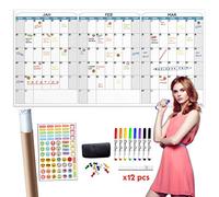 CLEVER CLEAN Grand calendrier mural effaçable à sec, 91,4 x 182,9 cm, 3 mois, non daté, pour organisation des tâches, pour la maison, le bureau, les projets scolaires, réutilisable