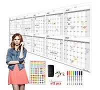 CLEVER CLEAN Grand calendrier mural réutilisable effaçable à sec, 91,4 x 243,8 cm, 12 mois, non daté, pour organisation des tâches, pour la maison, le bureau, les projets scolaires, plastifié