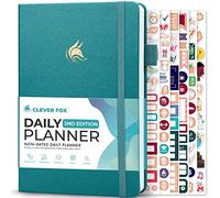 Clever Fox Agenda journalier 2e édition - Organiseur de tâches en bloc horaire non daté avec horaire et liste de choses à faire - A5, 6 mois (aigue-marine)