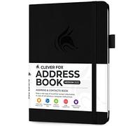 Clever Fox Carnet d'adresses avec onglets alphabétiques - Téléphone et carnet d'adresses en cuir synthétique pour garder les contacts en sécurité, journal de contact, taille moyenne (13,5 x 19 cm),