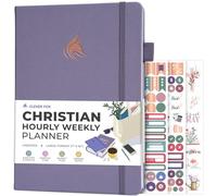 Clever Fox Christian Planificateur horaire hebdomadaire - Planificateur d'objectifs avec créneaux horaires, budget mensuel, notes de sermon, suivi de lecture de la Bible (lavande, taille L (17,8 x