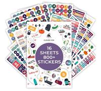 Clever Fox Lot de 16 feuilles d'autocollants pour planificateur de fitness - Autocollants mensuels, hebdomadaires et quotidiens - Lot de 841 autocollants uniques (Fitness et nutrition)