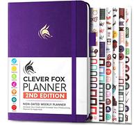 Clever Fox Planificateur 2e édition - Planificateur d'objectifs hebdomadaires et mensuels colorés, organiseur de gestion du temps et de productivité, non daté, A5 (violet)