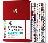 Clever Fox Planificateur 2e édition - Planificateur d'objectifs hebdomadaires et mensuels colorés, organiseur de gestion du temps et de productivité, non daté, A5 (rouge)