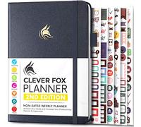 Clever Fox Planificateur 2e édition - Planificateur d'objectifs hebdomadaires et mensuels colorés, organiseur de gestion du temps et de productivité, non daté, A5 (noir argenté)