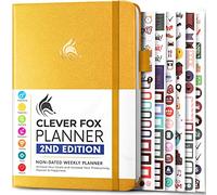 Clever Fox Planificateur 2e édition - Planificateur d'objectifs hebdomadaires et mensuels colorés, organiseur de gestion du temps et de productivité, non daté, A5 (jaune ambré)