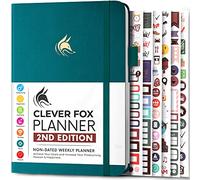 Clever Fox Planificateur 2e édition - Planificateur d'objectifs hebdomadaires et mensuels colorés, organiseur de gestion du temps et de productivité, non daté, A5 (bleu sarcelle foncé)