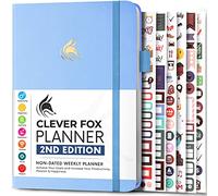 Clever Fox Planificateur 2e édition - Planificateur d'objectifs hebdomadaires et mensuels colorés, organiseur de gestion du temps et de productivité, non daté, A5 (pervenche)