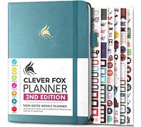 Clever Fox Planificateur 2e édition - Planificateur d'objectifs hebdomadaires et mensuels colorés, organiseur de gestion du temps et de productivité, non daté, A5 (aigue-marine)