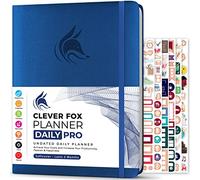 Clever Fox Planner Daily PRO - Planificateur quotidien et journal de gratitude pour être productif, gérer le temps et atteindre vos objectifs, non daté, format A4-21,5 x 28 cm, dure 3 mois (bleu