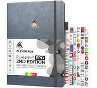 Clever Fox Planner PRO 2e édition - Agenda hebdomadaire non daté pour tâches et gestion du temps - Organiseur de vie avec liste de tâches, 21,5 x 28 cm (Argent Noir)