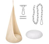 Clever Leon Balançoire pour Enfant avec Chaîne, Fauteuil Suspendu, Beige | Ensemble complet, coton 100 %, chaîne acier 50 cm, mousqueton, hauteur réglable, jusqu'à 60 kg, pour intérieur et extérieur
