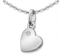 Clever - Parure silbener Petit Mini pendentif cœur 10 mm fermé Plat avec un oxyde de zirconium blanc Oblique suspendue et chaîne argent 925 ancre 40 cm dans un étui