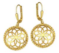 CLEVER SCHMUCK Boucles d'oreilles fleur de vie en argent sterling 925 plaqué or 24 mm dans un étui à bijoux en forme de fleur de vie dans un étui crème