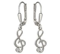 Clever Schmuck - Boucles d'Oreilles Pendantes 25 mm avec mini Note Clé 9 mm et Zircon Argent 925