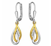 CLEVER SCHMUCK Boucles d'oreilles pendantes dorées pour femme - 30 mm - Gouttes de 15 mm - Double aspect bicolore - Avec 3 zircones brillantes - Or 333 8 carats - Dans un étui à bijoux, Or jaune,